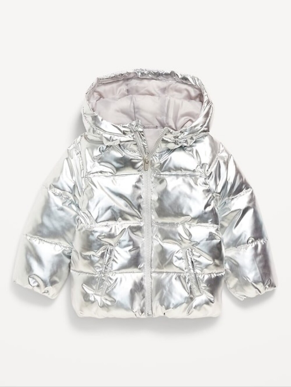 Shiny Silver Quilted Puffer Coat